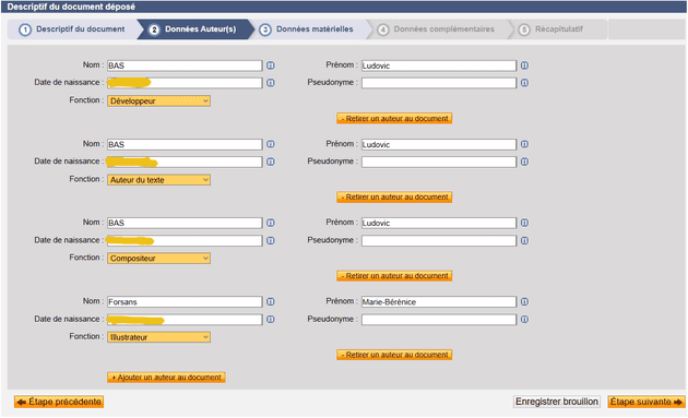 Dépot légal BNF : Données auteurs