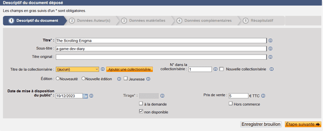 Dépot légal BNF : Descriptif du document