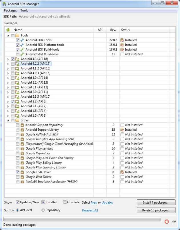 Configuration du SDK Android via le SDK Manager